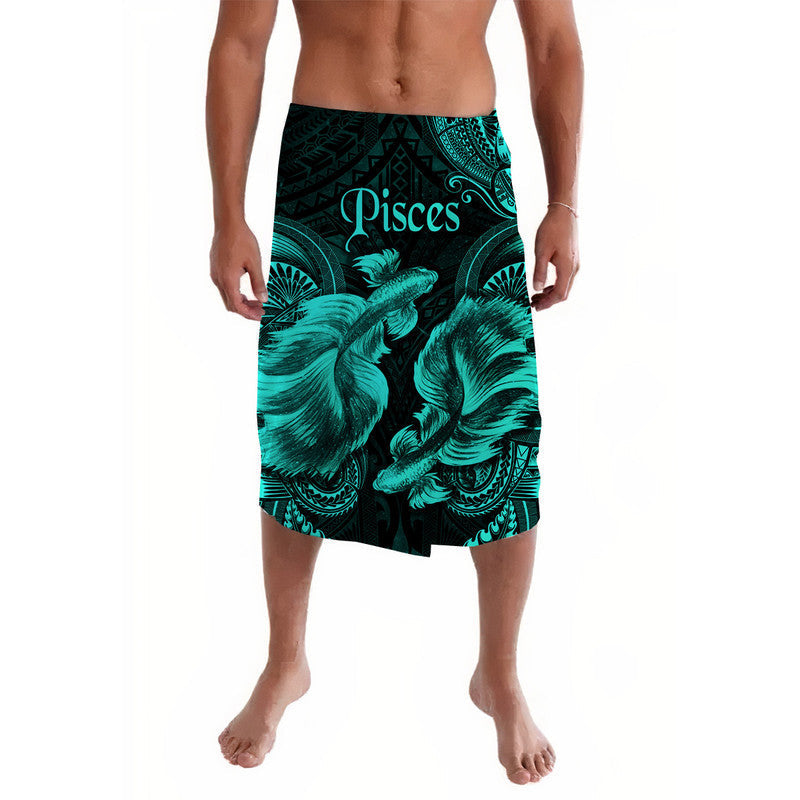 Pisces zodiac lavalava sarong with turquoise and black tropical fish print