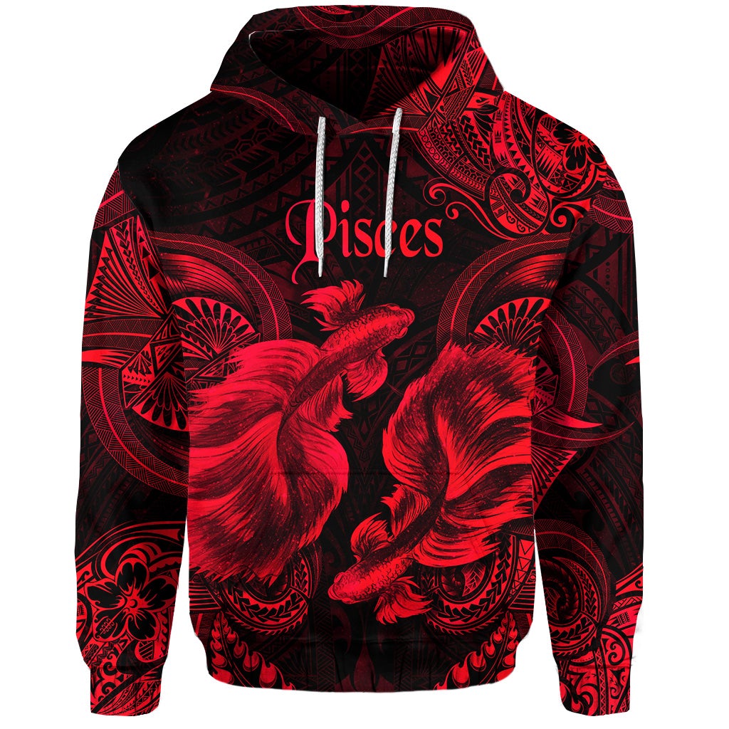 Custom Pisces Zodiac Polynesian Hoodie Unique Style Red LT8 - Wonder Print Shop