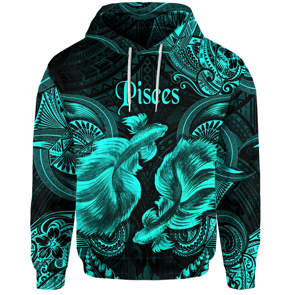 Custom Pisces Zodiac Polynesian Hoodie Unique Style Turquoise LT8 - Wonder Print Shop