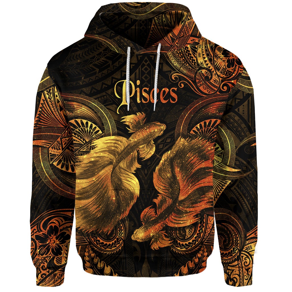 Custom Pisces Zodiac Polynesian Hoodie Unique Style Gold LT8 - Wonder Print Shop