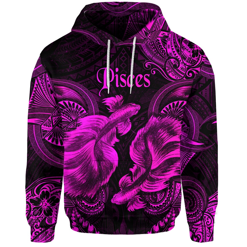 Custom Pisces Zodiac Polynesian Hoodie Unique Style Pink LT8 - Wonder Print Shop