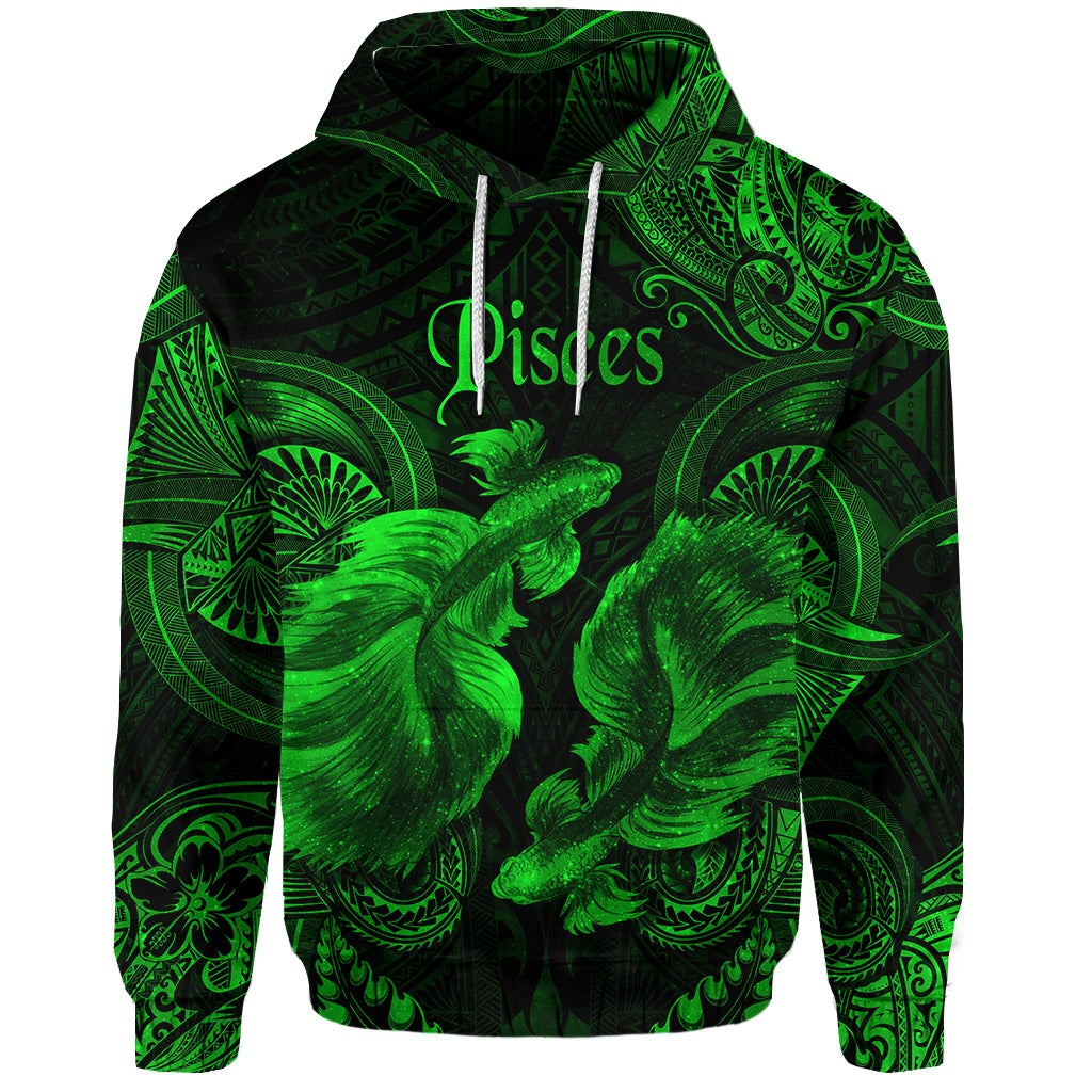 Custom Pisces Zodiac Polynesian Hoodie Unique Style Green LT8 - Wonder Print Shop