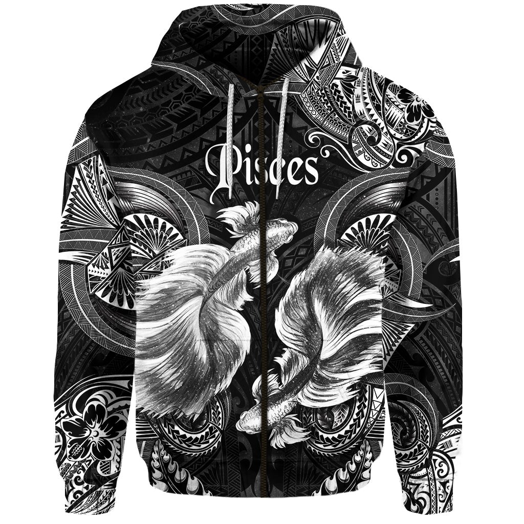 Custom Pisces Zodiac Polynesian Zip Hoodie Unique Style Black LT8 - Wonder Print Shop