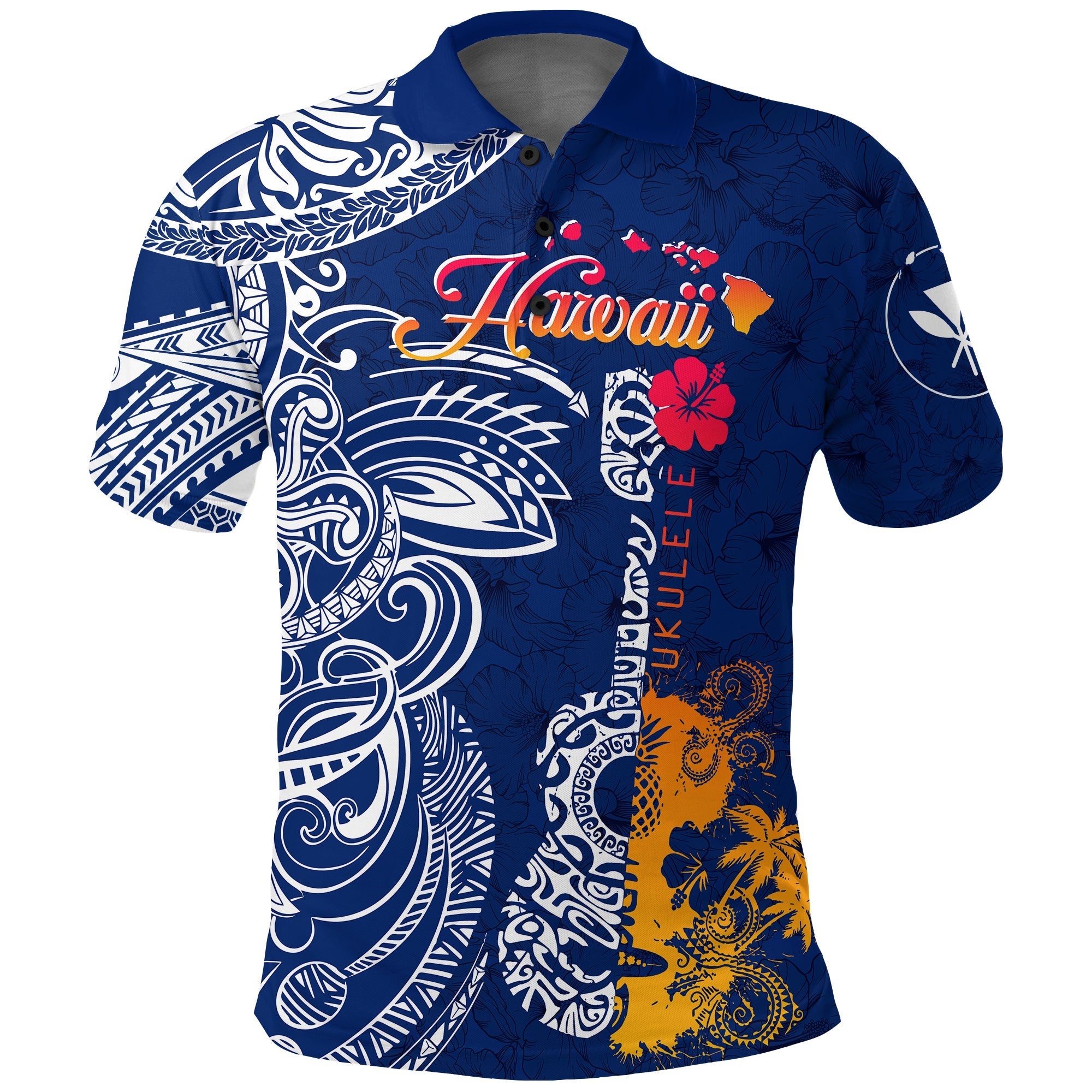 Hawaii Ukulele Unique Style Polo Shirt Hibiscus Pattern - Wonder Print Shop