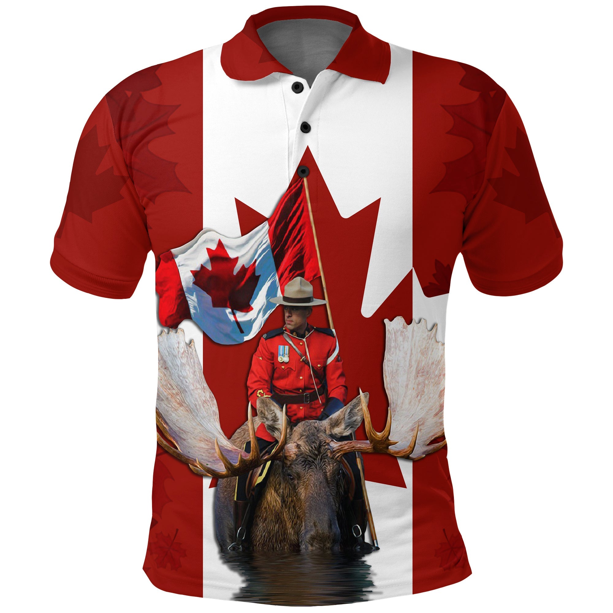 Canada Day Polo Shirt Mountie on Moose - Wonder Print Shop