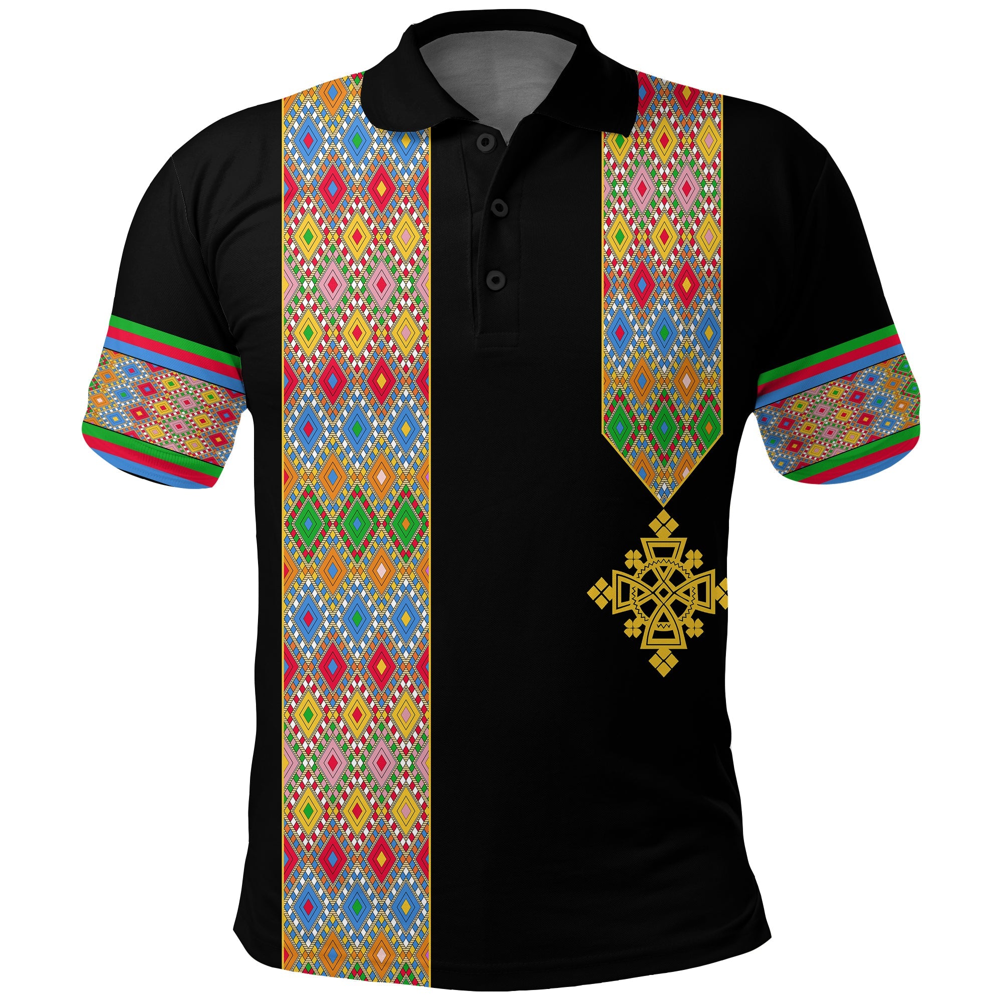 Habesha Tilet Pattern Polo Shirt Eritrea Emblem - Wonder Print Shop