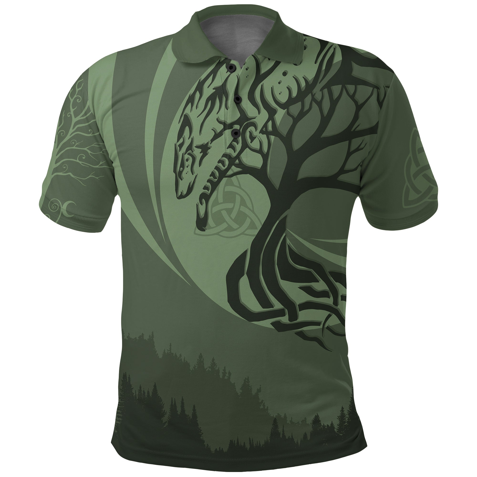 Celtic Tree of Life with Wolf Spirit Polo Shirt Crescent Crann Bethadh - Wonder Print Shop