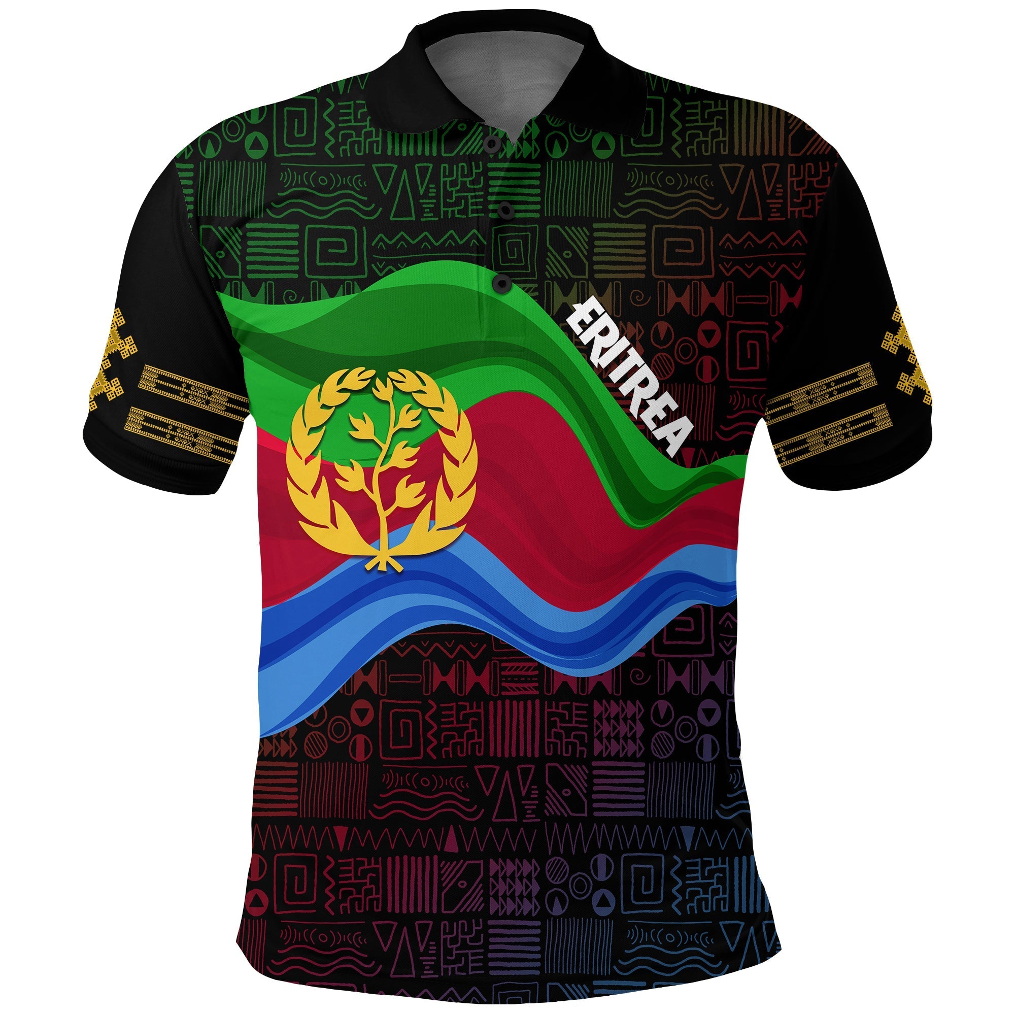 Eritrea Polo Shirt Independence Day Ethnic African Pattern Black - Wonder Print Shop