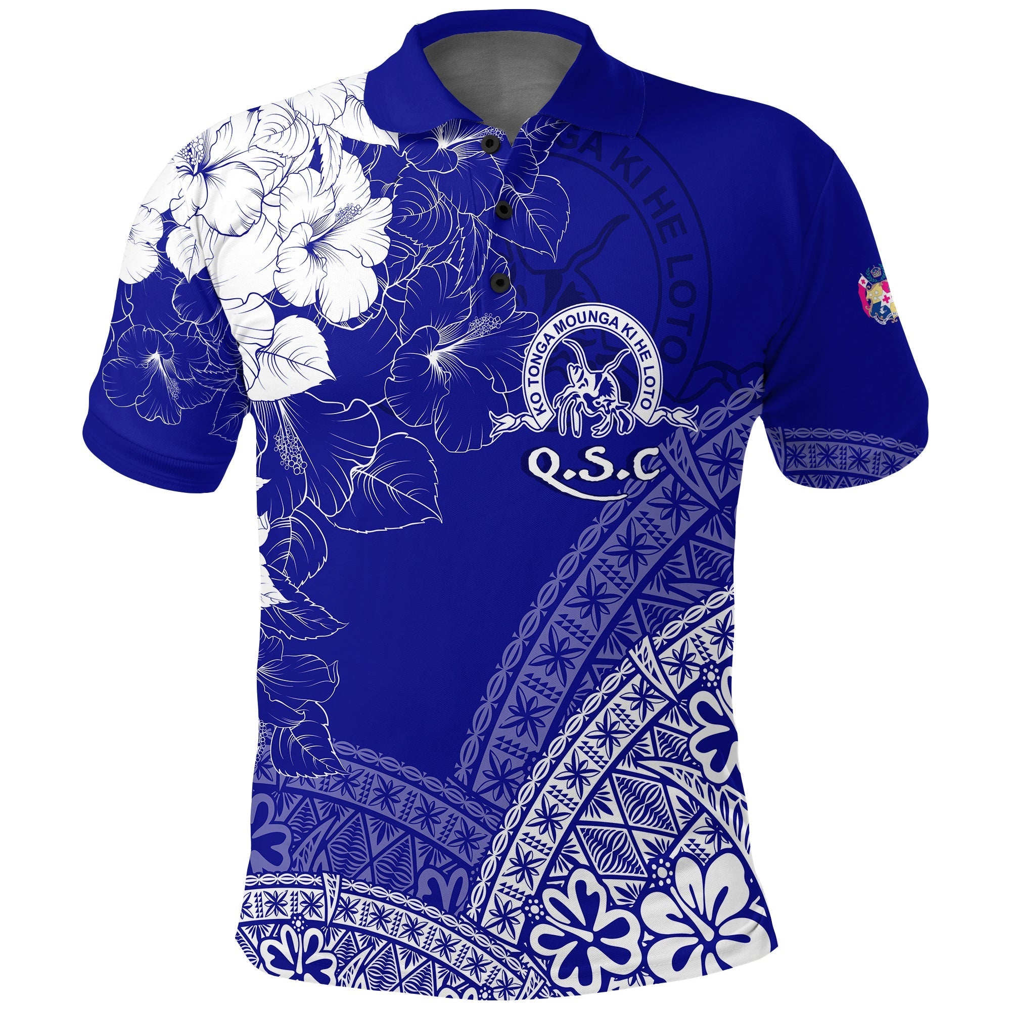 (Custom Personalize) Tonga Kolisi Kuini Salote Polo Shirt QSC Floral Tapa - Wonder Print Shop