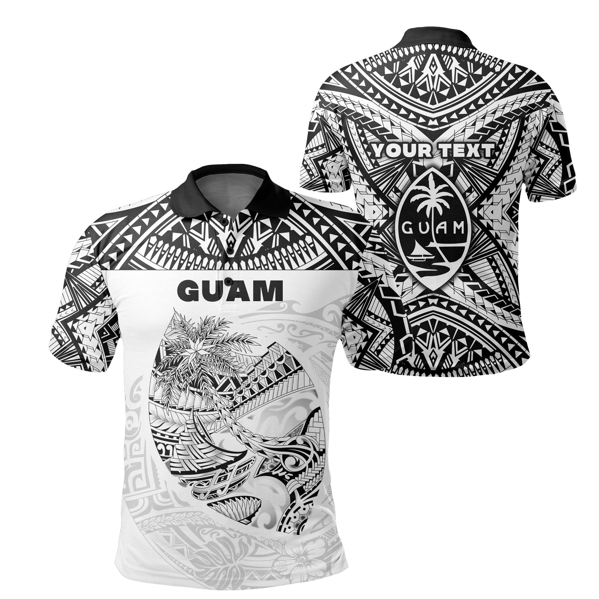 Custom Guam Rugby Polo Shirt Polynesian Patterns White LT16 - Wonder Print Shop