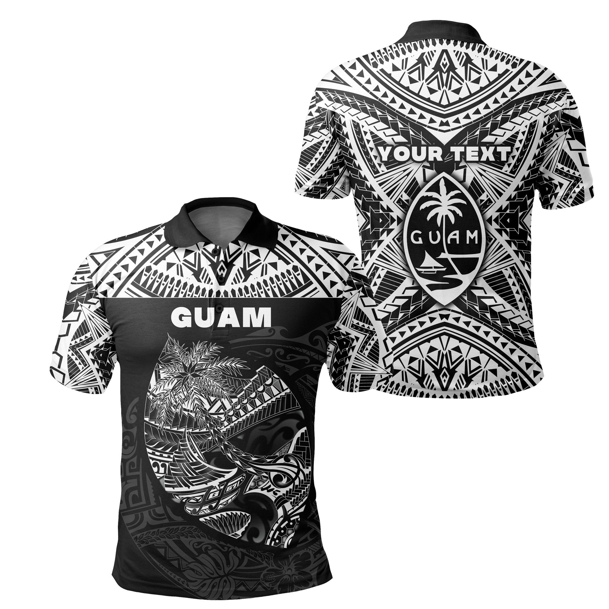 Custom Guam Rugby Polo Shirt Polynesian Patterns Black LT16 - Wonder Print Shop