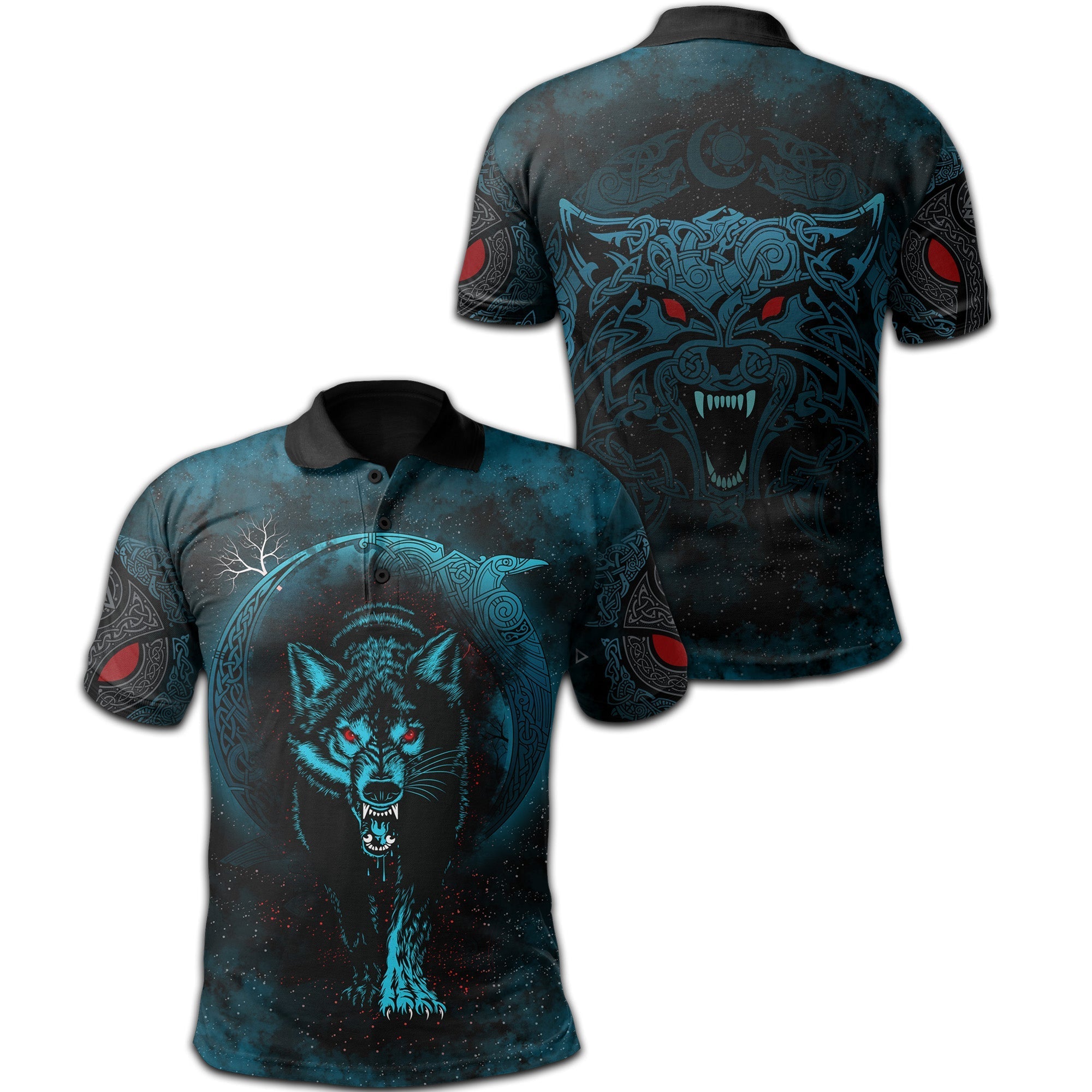 Viking Polo Shirt Moon Wolf Tattoo RLT12 - Wonder Print Shop