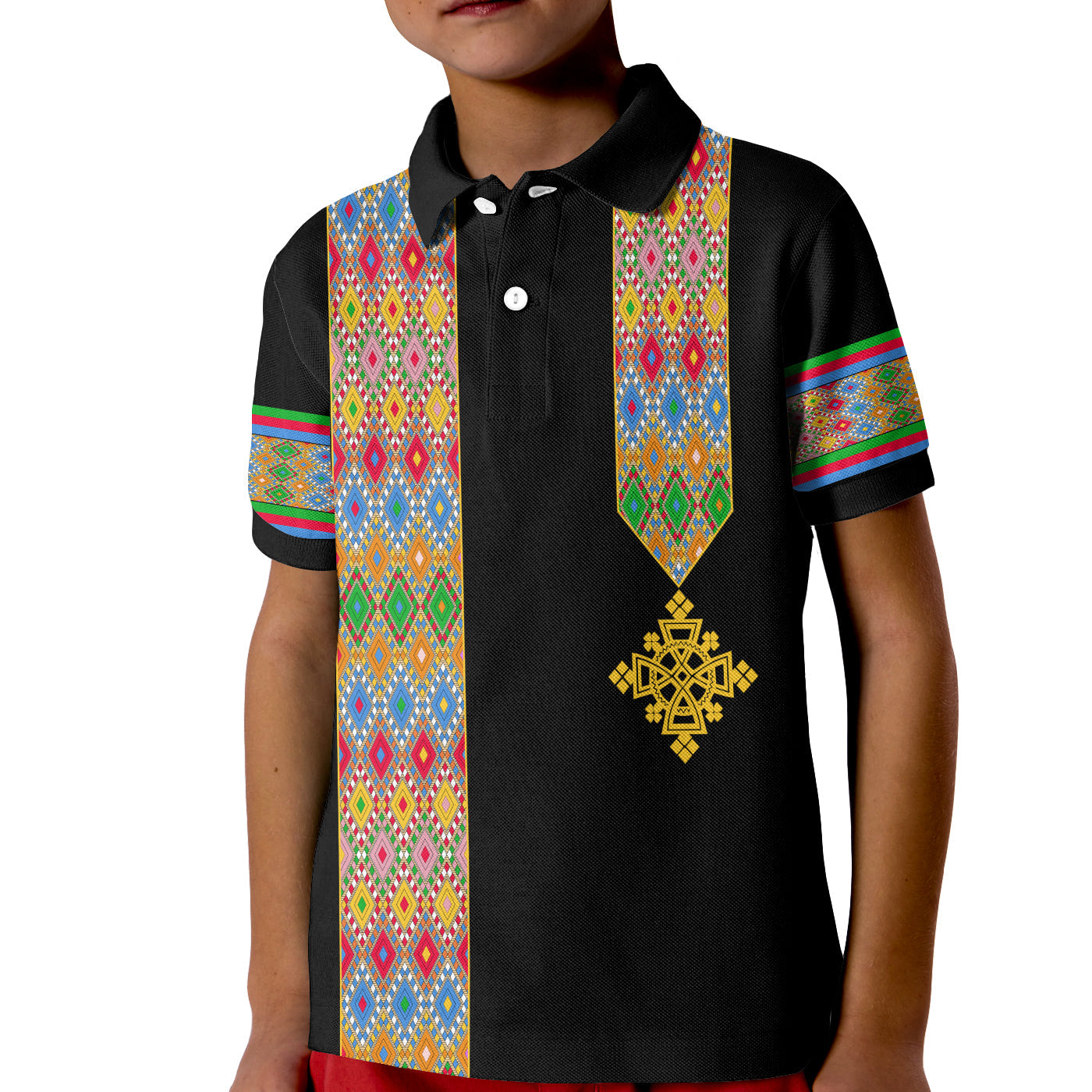 Habesha Tilet Pattern Polo Shirt for Kid Eritrea Emblem - Wonder Print Shop