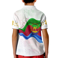 Kid Eritrea polo shirt, white back with flag wave, crest shield, and gold sleeve print
