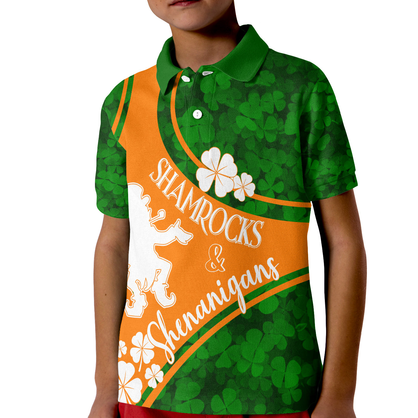 Saint Patrick Day Polo Shirt KID Shamrocks And Shenanigans Irish Flag Style - Wonder Print Shop