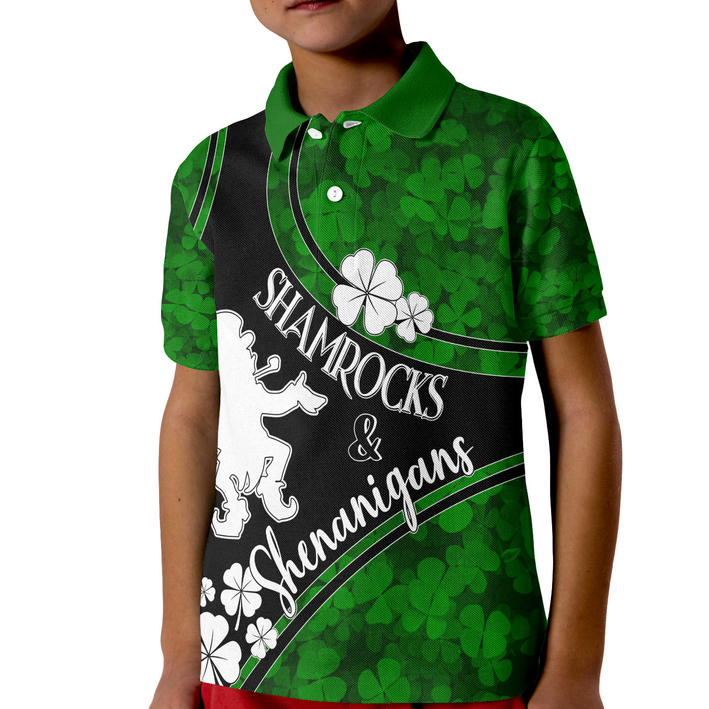 Saint Patrick Day Polo Shirt KID Shamrocks And Shenanigans Black Style - Wonder Print Shop