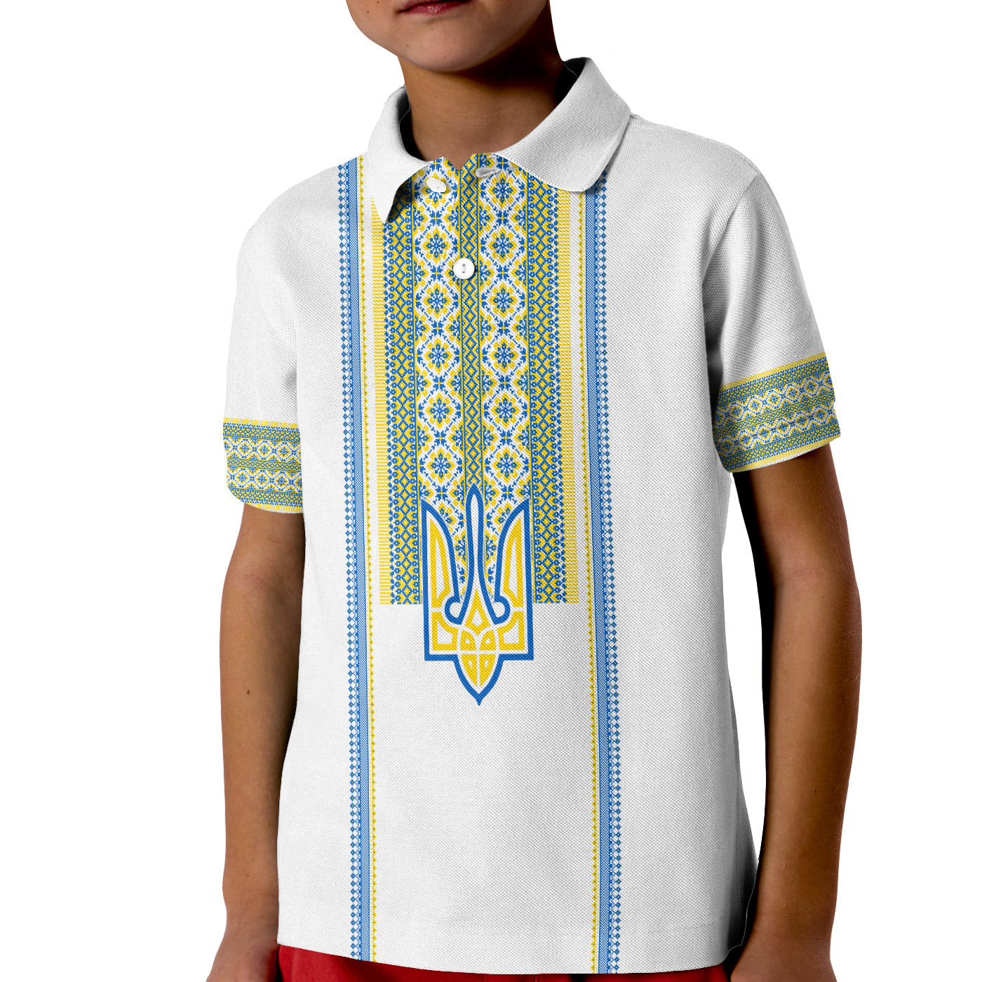 Ukraine Folk Patterns Polo Shirt KID Unity Day White - Wonder Print Shop