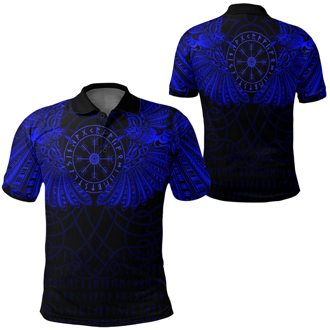 Viking Clothing Viking Odins Celtic Two Ravens Blue Version Polo Shirt RLT12 - Wonder Print Shop