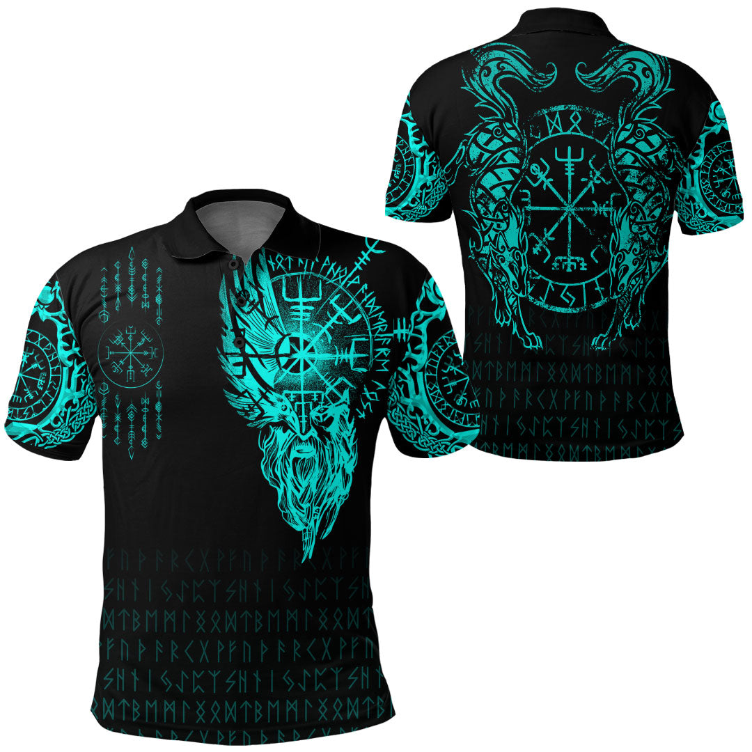 Viking Clothing Viking Compass Vegvisir Tattoo Cyan Version Polo Shirt RLT12 - Wonder Print Shop