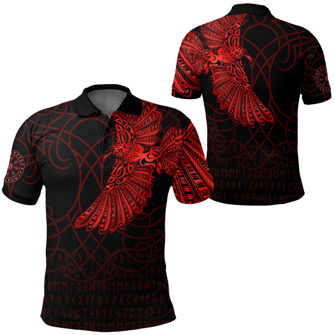 Viking Clothing Viking Odins Raven Tattoo Red Version Polo Shirt RLT12 - Wonder Print Shop