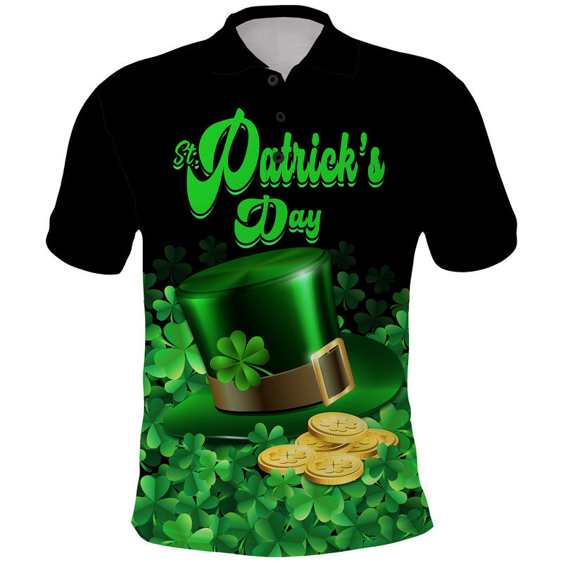 Custom St Patricks Day Polo Shirt Green Leprechaun Hat With Clover Leaf - Wonder Print Shop