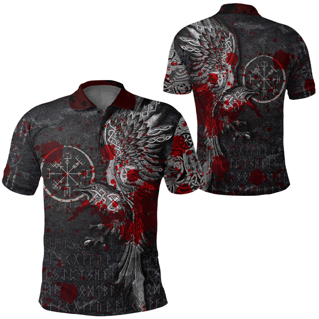 Viking Clothing Viking Odin Raven Tattoo Style Blood Version Polo Shirt RLT12 - Wonder Print Shop