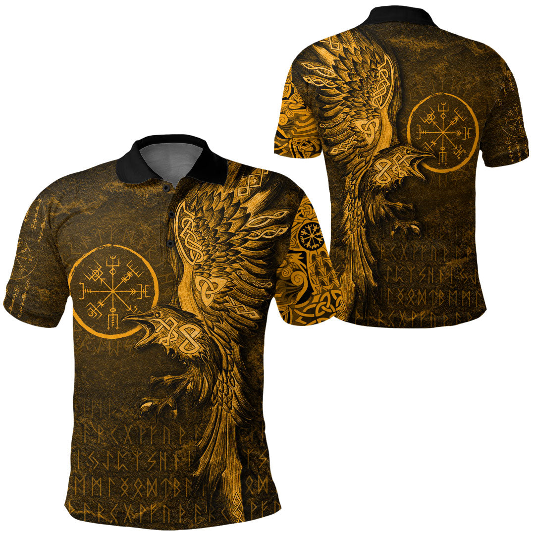 Viking Clothing Vegvisir With Raven Viking Compass Gold Version Polo Shirt RLT12 - Wonder Print Shop