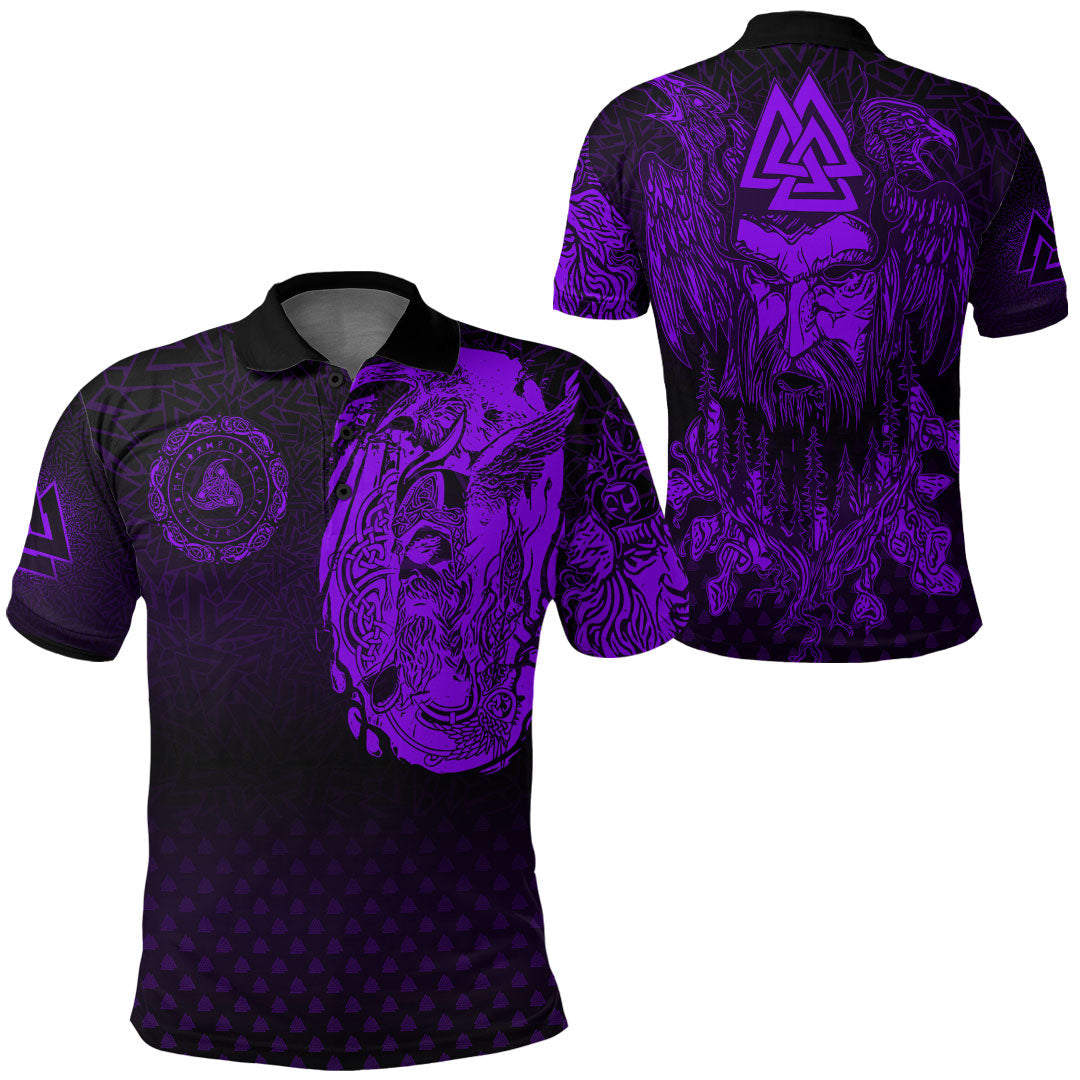 Viking Clothing Viking Odin Raven Tattoo Style Purple Version Polo Shirt RLT12 - Wonder Print Shop