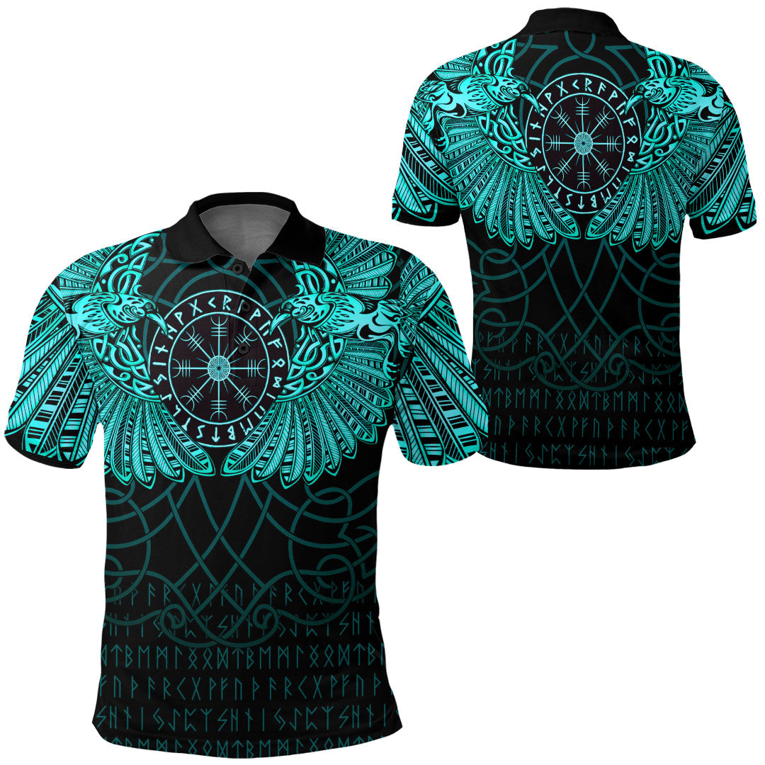 Viking Clothing Viking Odins Celtic Two Ravens Cyan Version Polo Shirt RLT12 - Wonder Print Shop