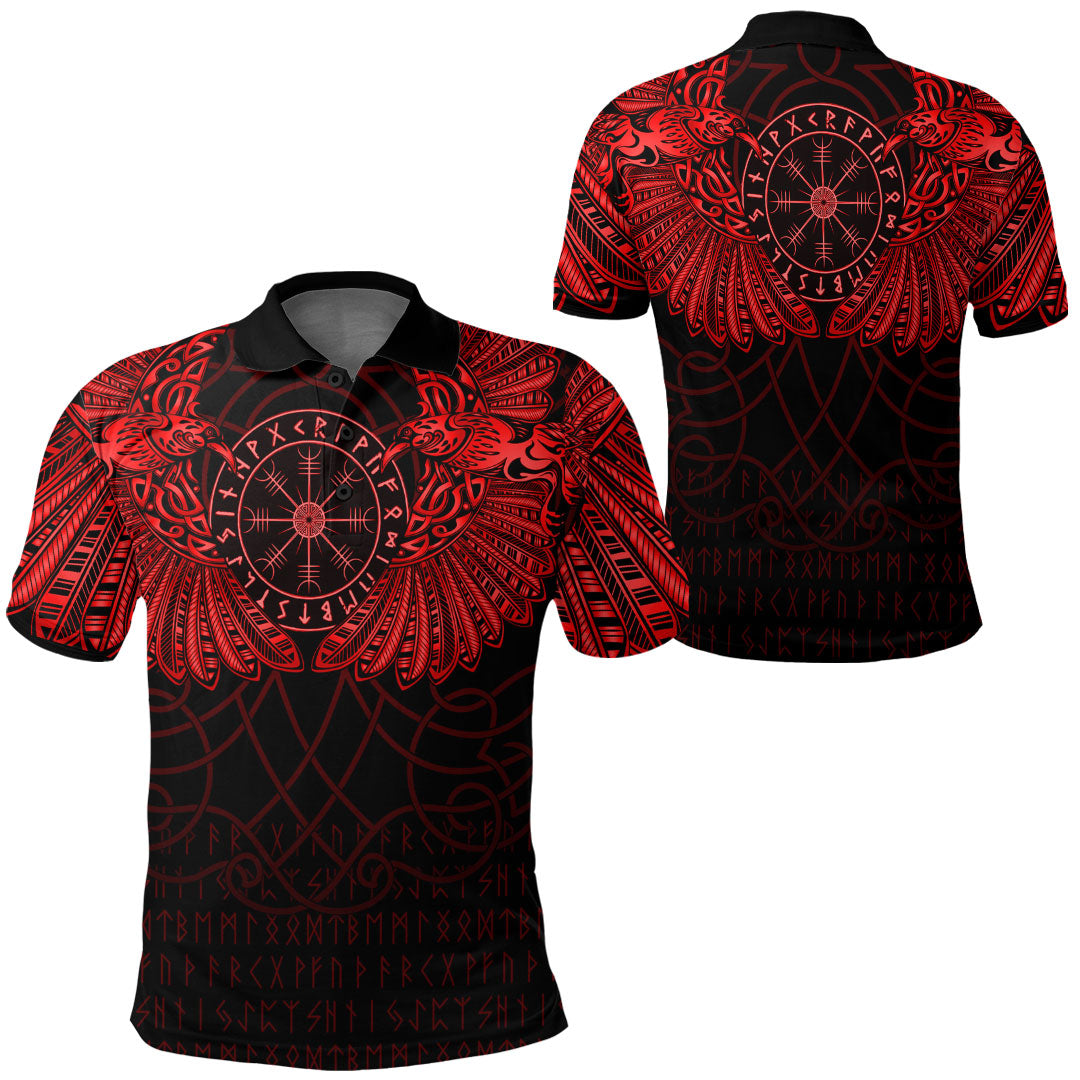 Viking Clothing Viking Odins Celtic Two Ravens Red Version Polo Shirt RLT12 - Wonder Print Shop