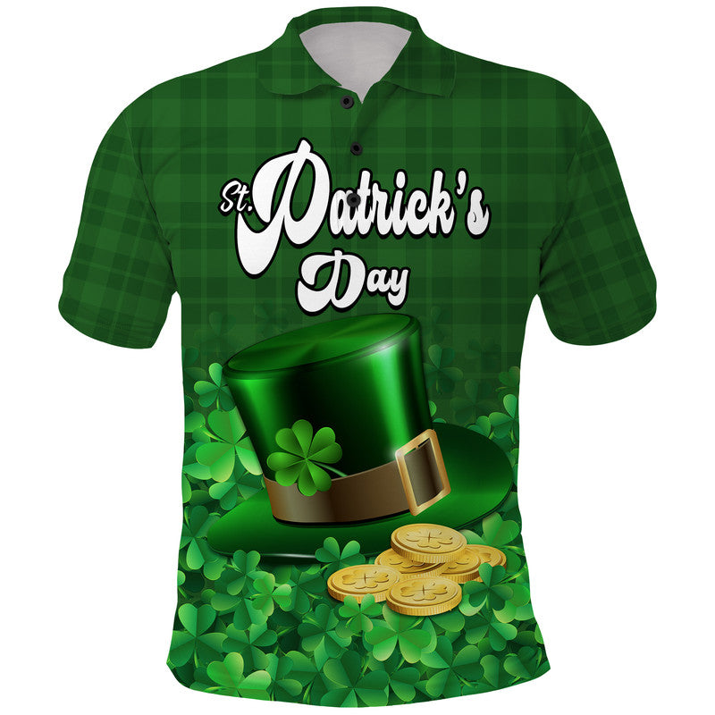 St Patricks Day Polo Shirt Green Leprechaun Hat With Clover Leaf No2 - Wonder Print Shop