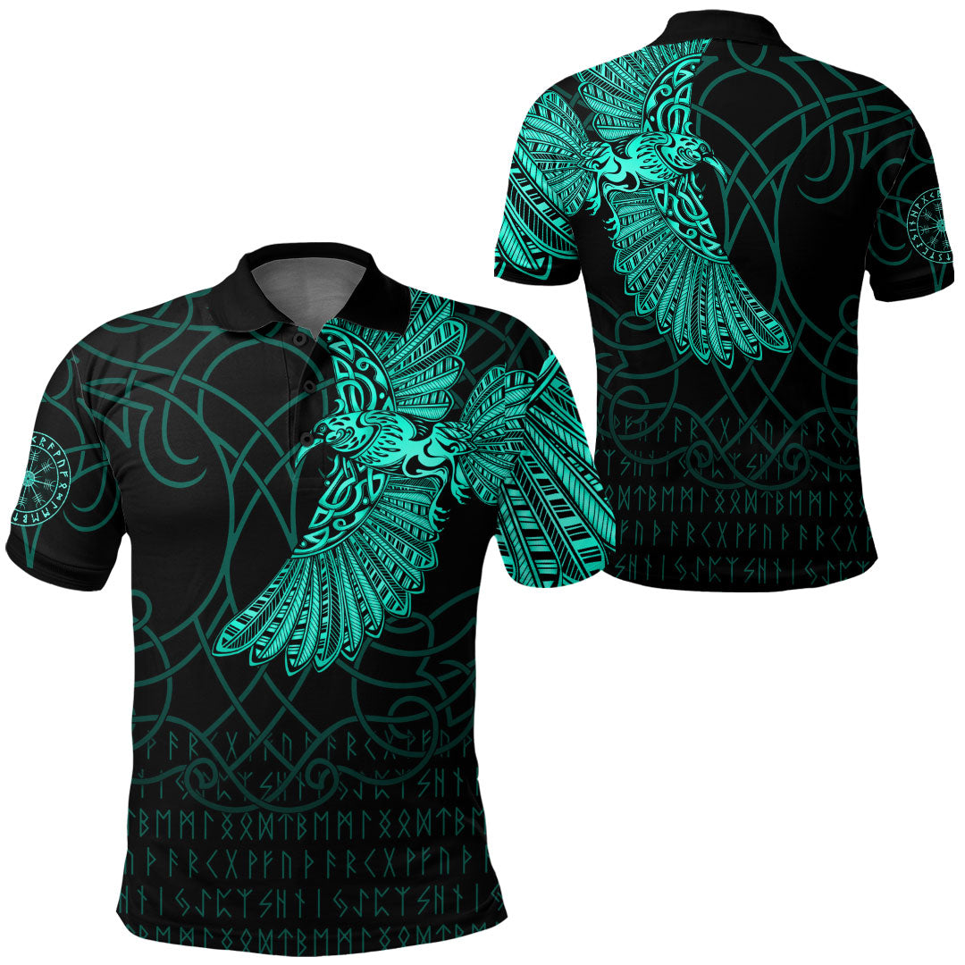 Viking Clothing Viking Odins Raven Tattoo Cyan Version Polo Shirt RLT12 - Wonder Print Shop