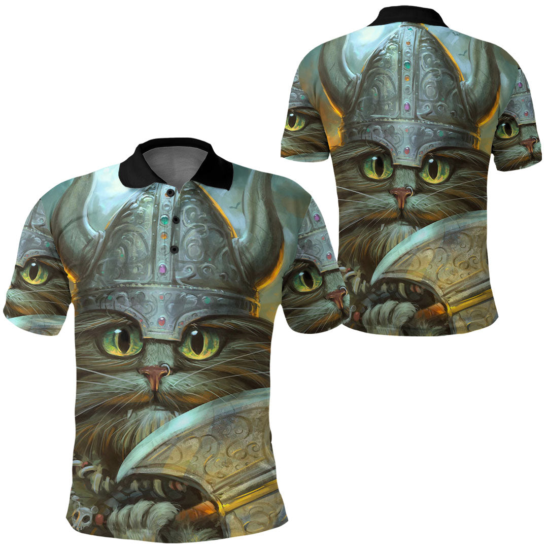 Viking Clothing Vikings Cat Warrior Polo Shirt RLT12 - Wonder Print Shop