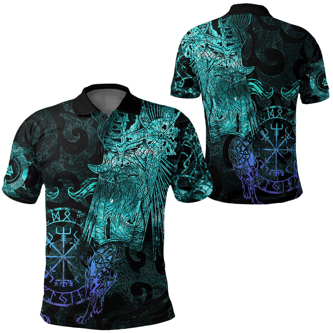 Viking Clothing Viking Odin Tattoo Cyan Version Polo Shirt RLT12 - Wonder Print Shop