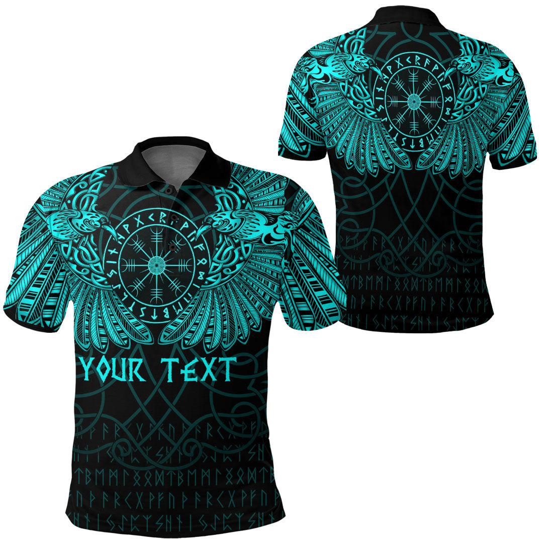 Custom Viking Polo Shirt Odins Celtic Two Ravens Cyan Version Polo Shirt RLT12 - Wonder Print Shop