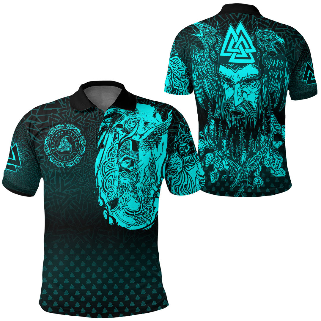 Viking Clothing Viking Odin Raven Tattoo Style Cyan Version Polo Shirt RLT12 - Wonder Print Shop