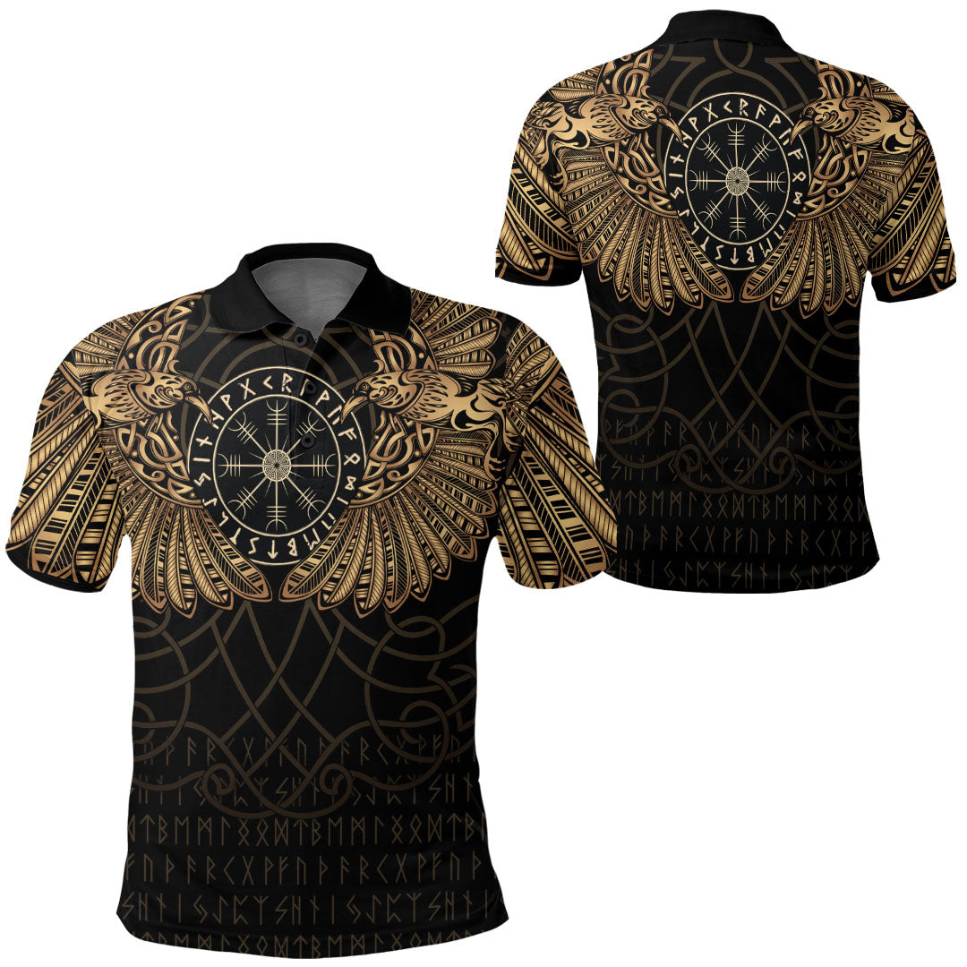 Viking Clothing Viking Odins Celtic Two Ravens Gold Version Polo Shirt RLT12 - Wonder Print Shop