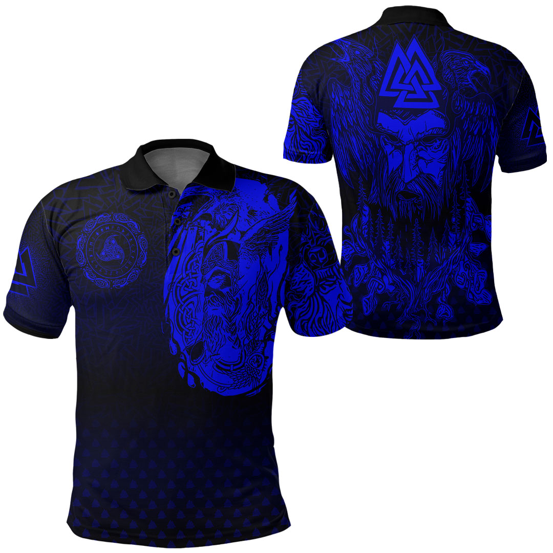 Viking Clothing Viking Odin Raven Tattoo Style Blue Version Polo Shirt RLT12 - Wonder Print Shop