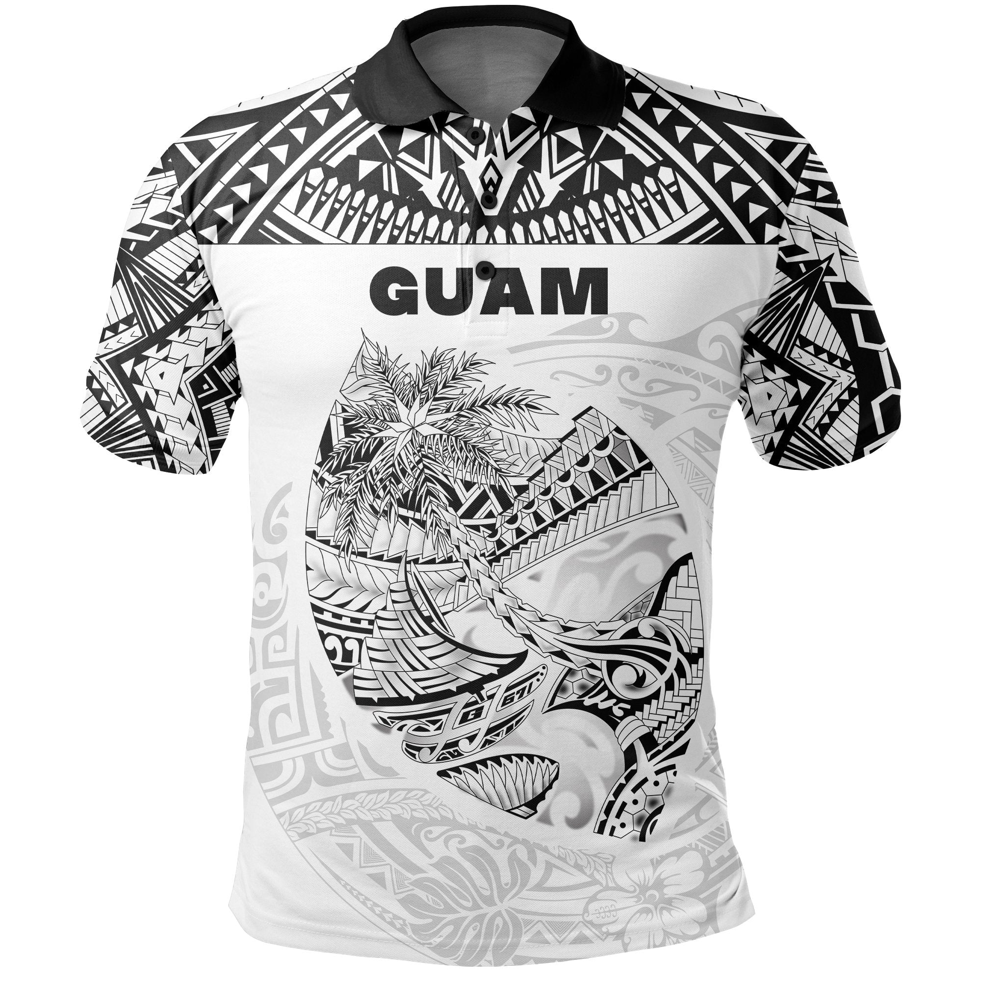 Guam Rugby Polo Shirt Polynesian Patterns White LT16 - Wonder Print Shop