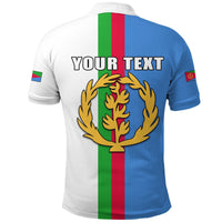 Polo shirt back view: “YOUR TEXT” and gold crest over Eritrea flag stripes