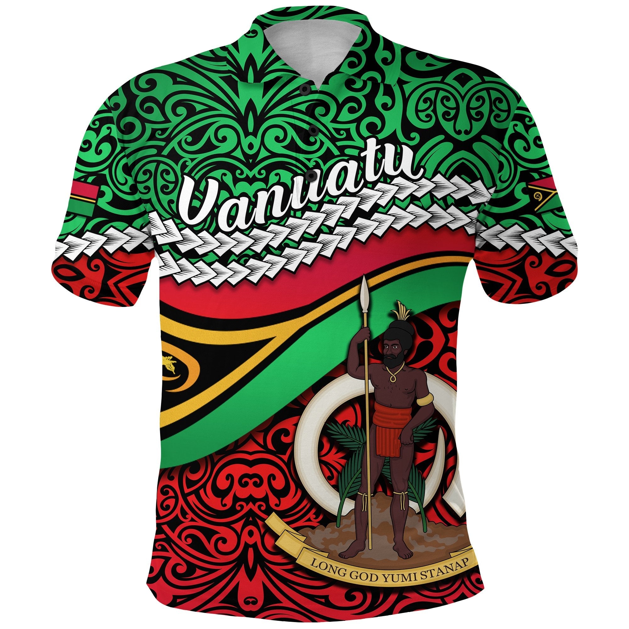 Proud Vanuatu Polo Shirt Pattern Mix Flag LT13 - Wonder Print Shop