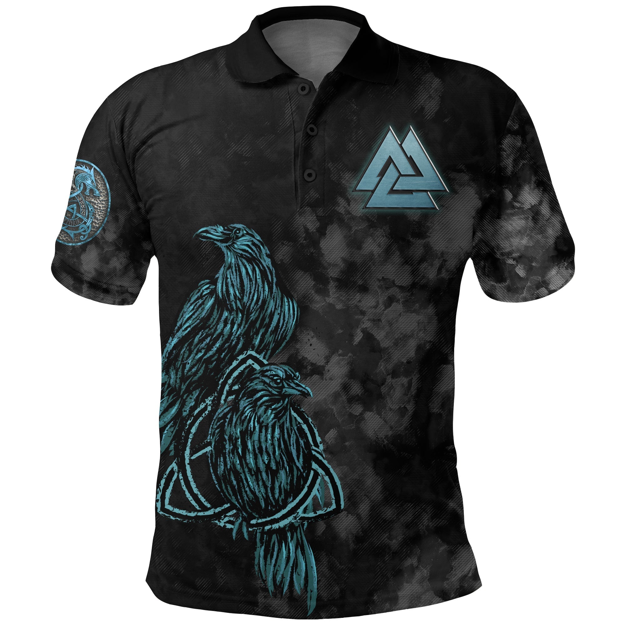 Viking Polo Shirt Viking Wolf Raven Of Odin Cyan RLT12 - Wonder Print Shop