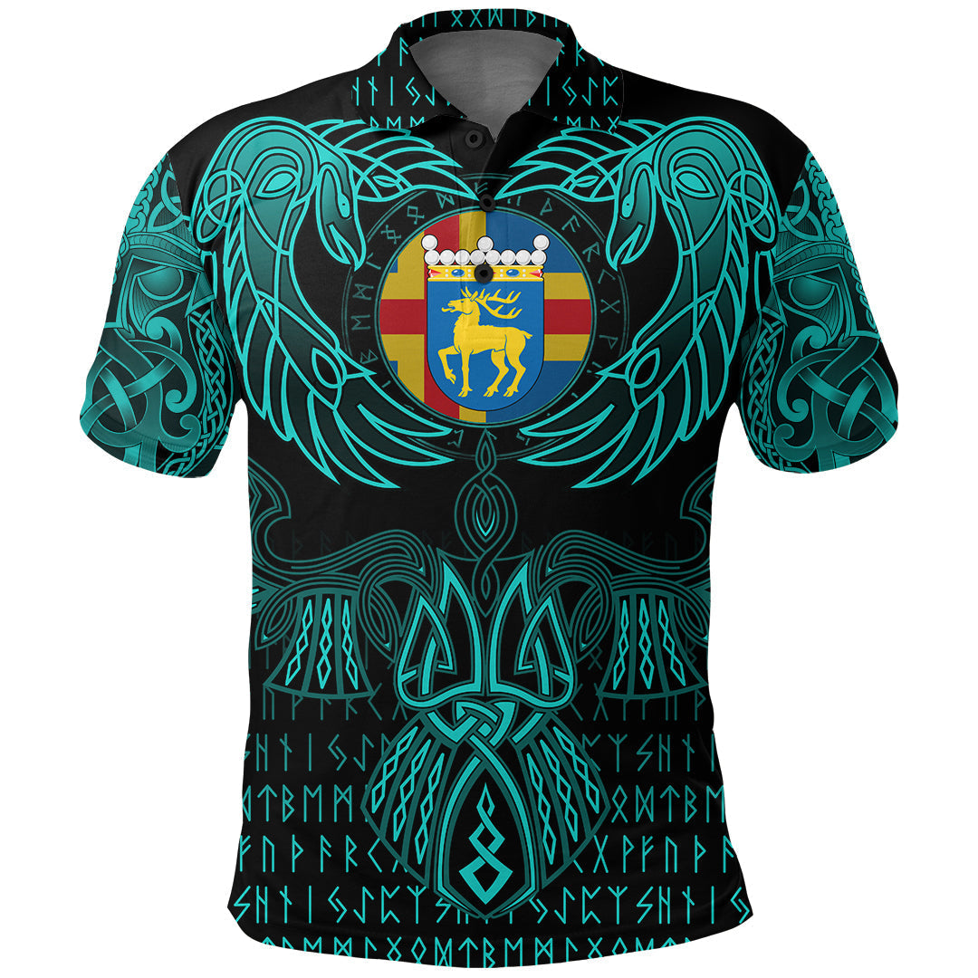 Viking Aaland Islands Polo Shirt Valknut of Odin Cyan RLT12 - Wonder Print Shop