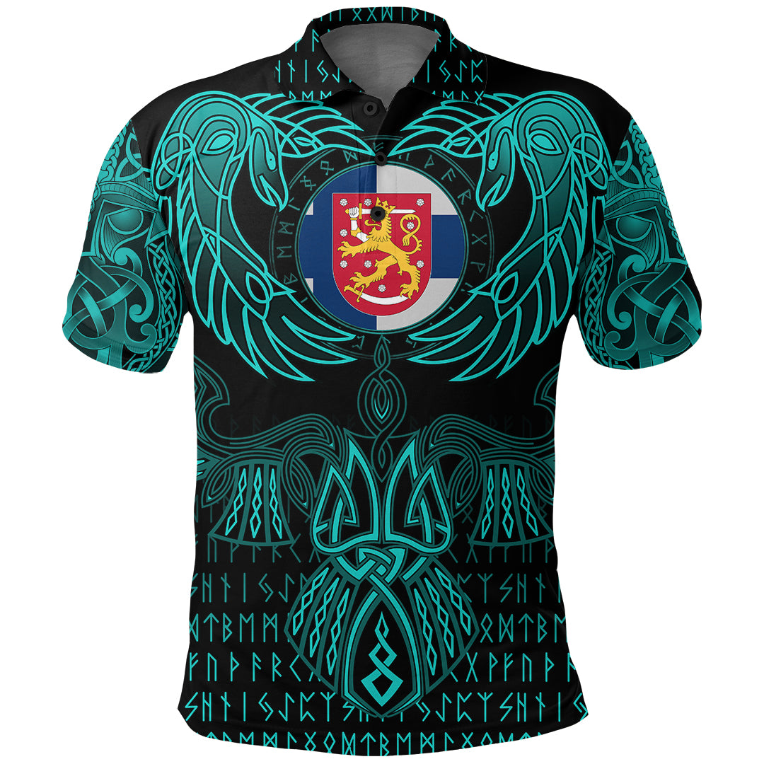 Viking Finland Polo Shirt Valknut of Odin Cyan RLT12 - Wonder Print Shop