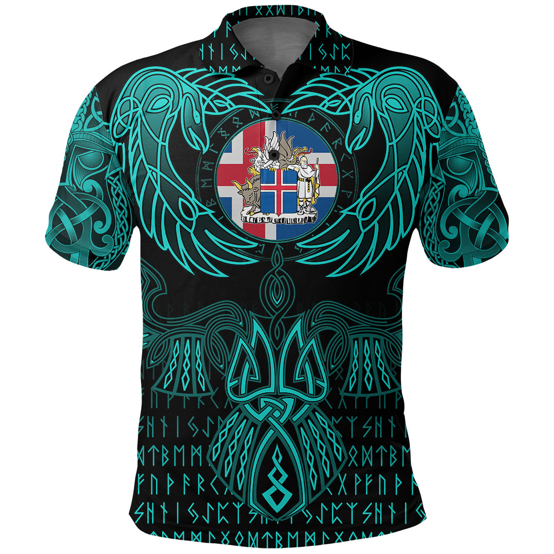 Viking Iceland Polo Shirt Valknut of Odin Cyan RLT12 - Wonder Print Shop