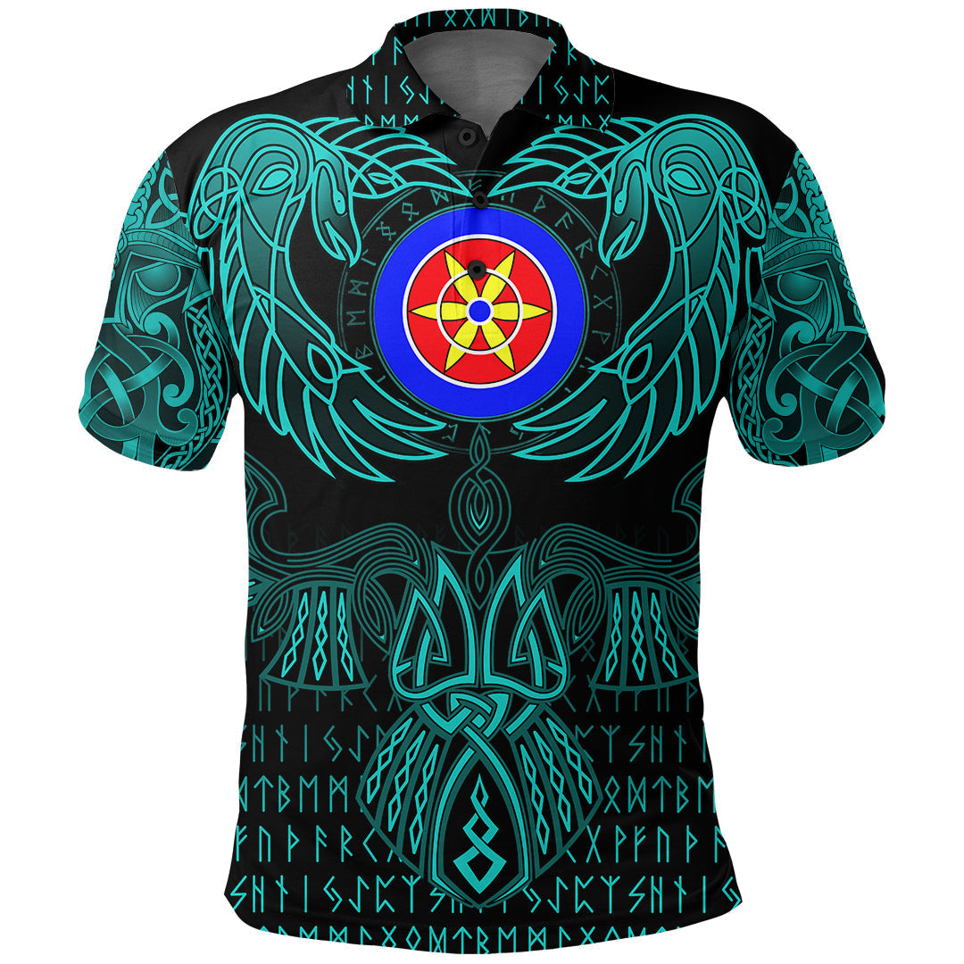 Viking Kven Polo Shirt Valknut of Odin Cyan RLT12 - Wonder Print Shop