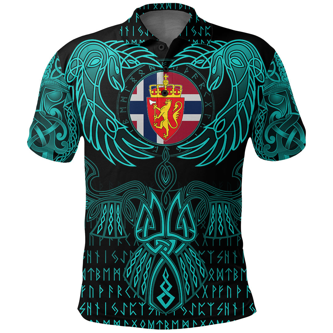 Viking Sami Polo Shirt Valknut of Odin Cyan RLT12 - Wonder Print Shop