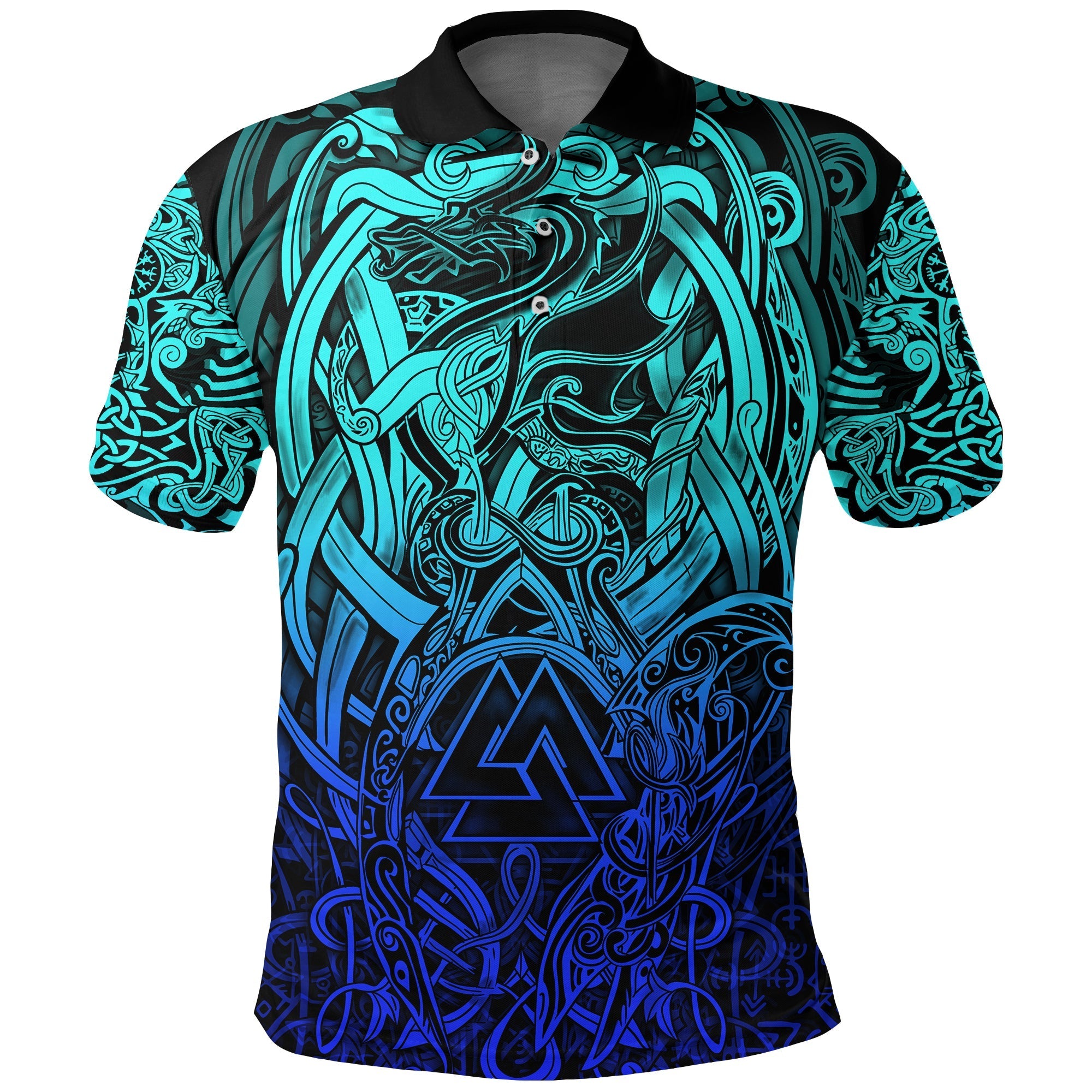 Viking Polo Shirt Valknut and Dragon Tattoo Special Blue RLT12 - Wonder Print Shop