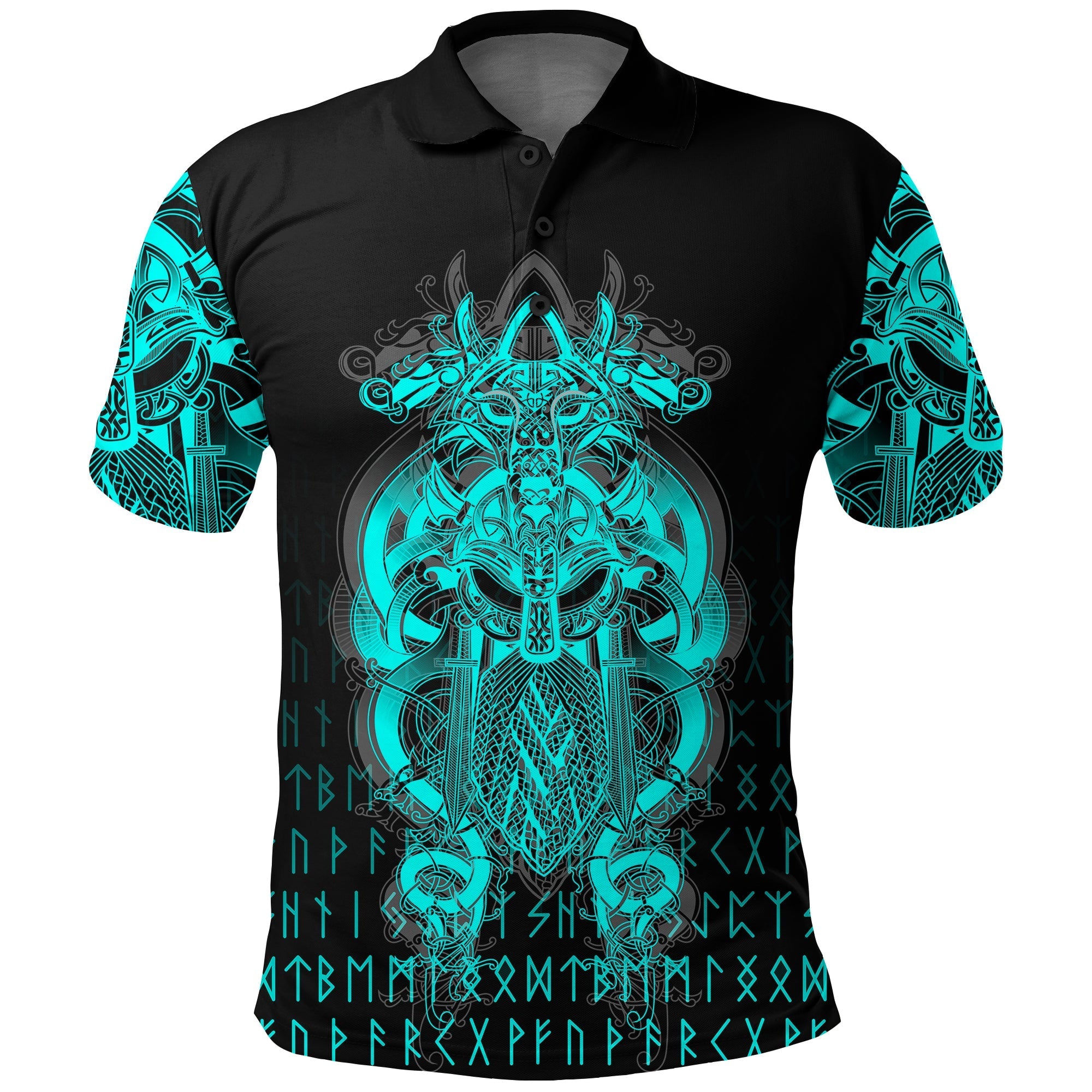 Custom Viking Tyr Tattoo Cyan Polo Shirt RLT12 - Wonder Print Shop