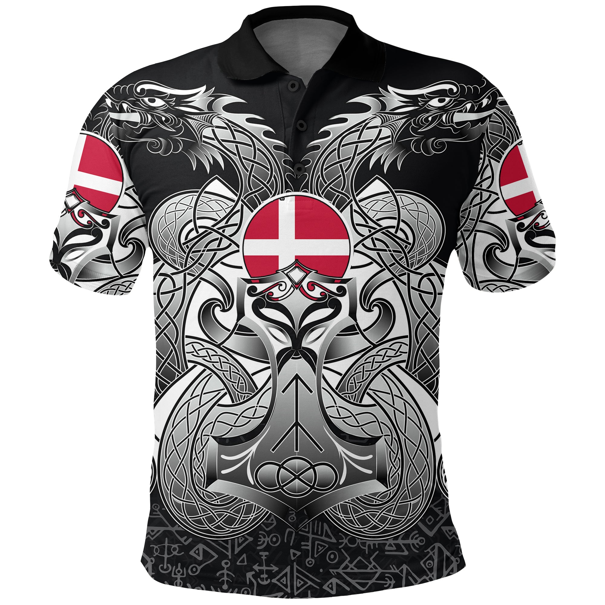 Viking Polo Shirt Denmark Mjolnir and Double Dragon RLT12 - Wonder Print Shop